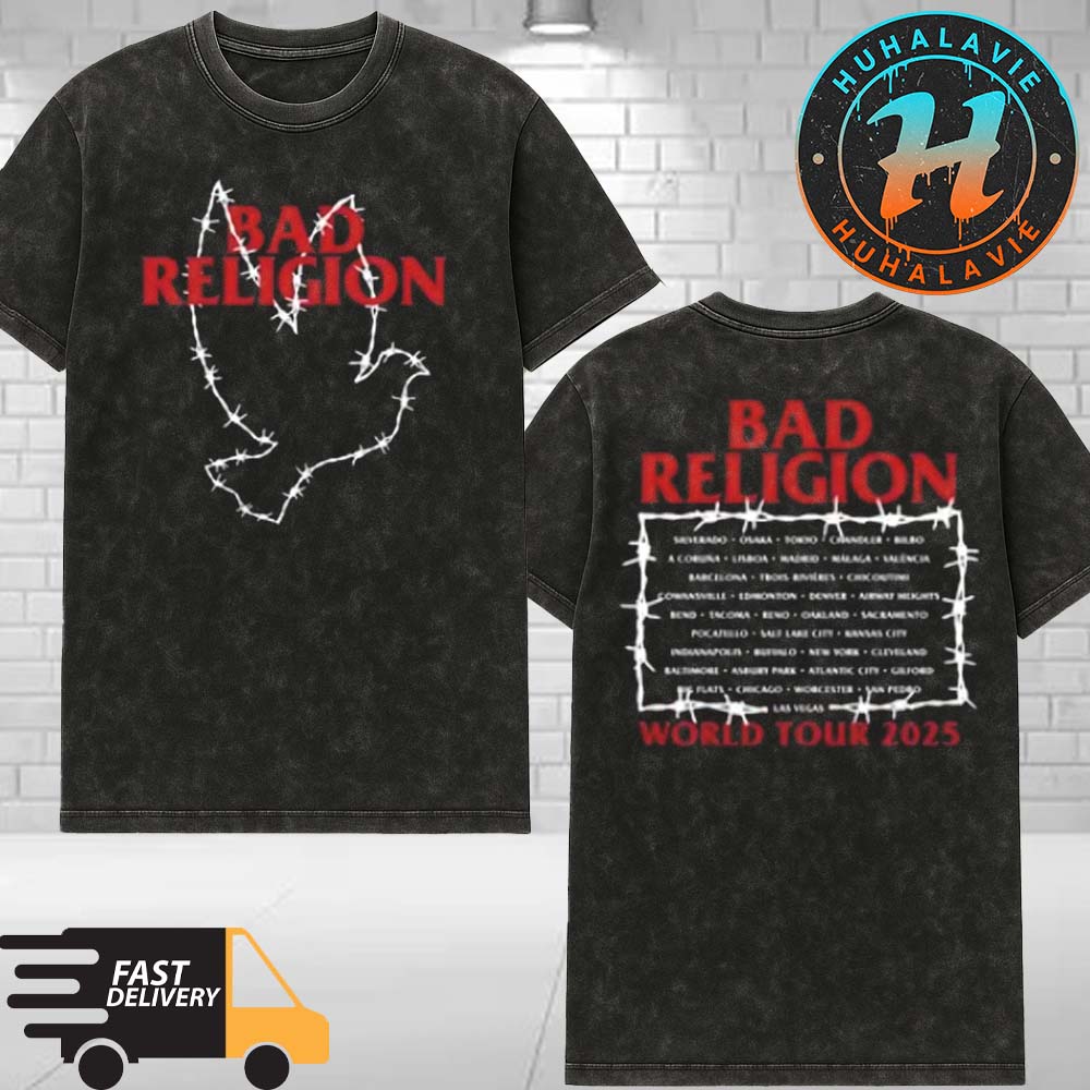 Bad Religion Barbed Dove Tee Exclusive World Tour 2025 Dates List Washed T-Shirt Bad Religion Barbed Dove Tee Exclusive World Tour 2025 Dates List Washed T-Shirt