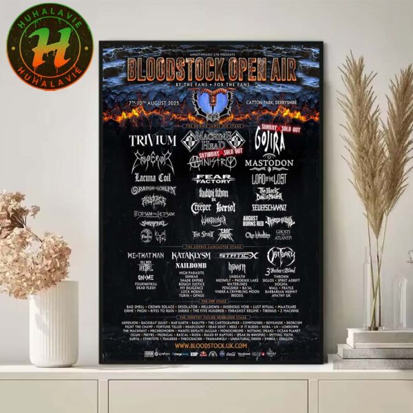 Bloodstock Open Air Festival 2025 In Derbyshire UK Poster Full Line Up At Catton Park On August 7th-10th 2025 Poster Canvas