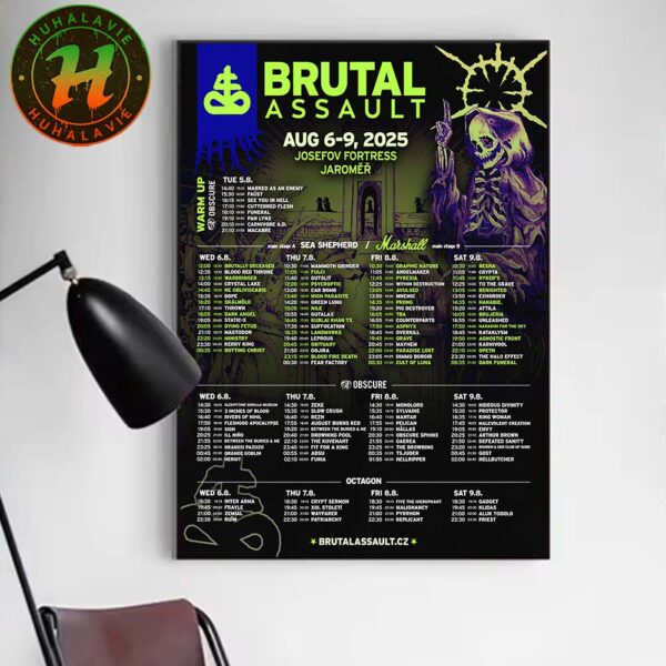 Brutal Assault Festival 2025 In Jaromer Czech Republic Poster Line Up At Josefov Fortress On August 6-9 2025 Home Decor Poster Canvas