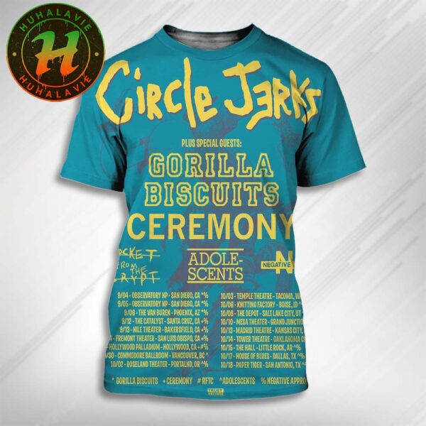 Circle Jerks Tour 2025 Dates List Kick Off On September 4th In San Diego CA At The Observatory North Park All Over Print Shirt
