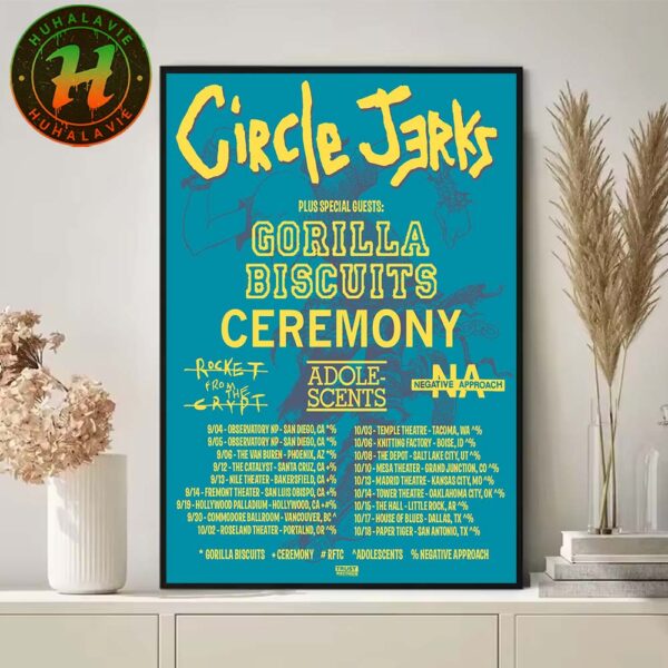 Circle Jerks Tour 2025 Dates List Kick Off On September 4th In San Diego CA At The Observatory North Park Home Decor Poster Canvas