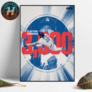 Clayton Kershaw Becomes The Fifth Pitcher To Reach 3000 Strikeouts With One Franchise Home Decor Poster Canvas