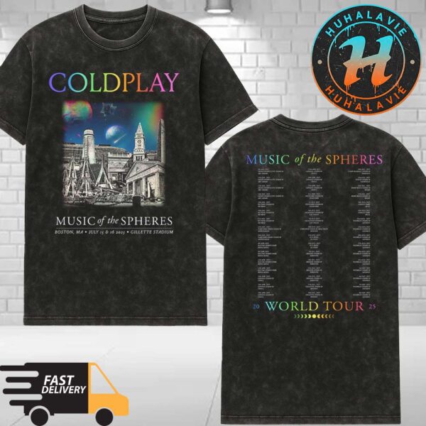 Coldplay Boston Massachusetts Music Of The Spheres Tour 2025 Tee On July 15 And 16 At Gillette Stadium Washed T-Shirt