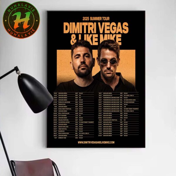 Dimitri Vegas And Like Mike 2025 Summer Tour Dates List Kick Off At Ushuaia Ibiza In Spain On May 14th 2025 Home Decor Poster Canvas