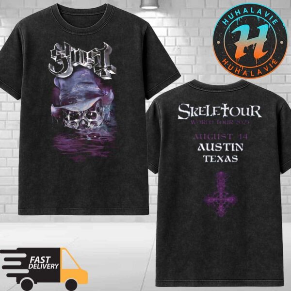 Ghost Austin Texas Skeletour World Tour 2025 Merchandise Tee At Moody Center On August 14 2025 Washed T-Shirt
