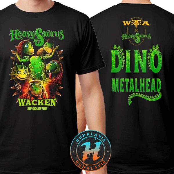 Heavysaurus x Wacken Open Air 2025 Dino Metalhead On July 30-August 2 Black Two Sided Print Unisex T-Shirt