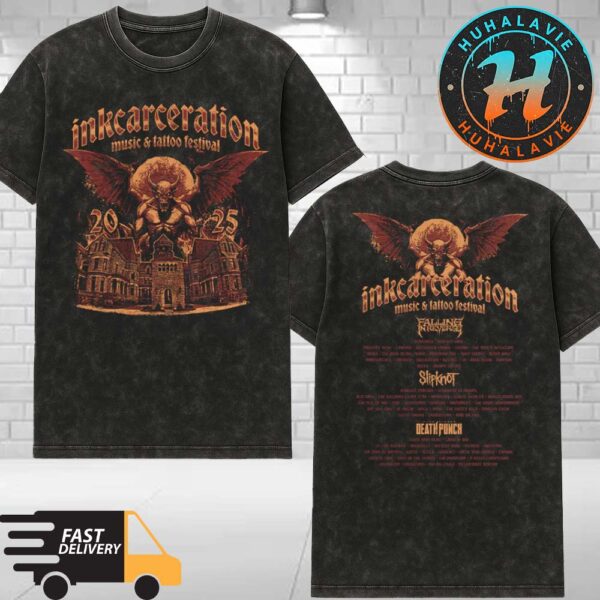 Inkcarceration Festival 2025 Americas Rock And Metal Tattoo Festival 2025 Merch Looming Gargoyle Tee In Mansfield OH On July 18th-20th Washed T-Shirt