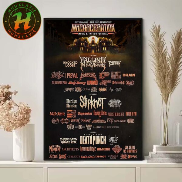 Inkcarceration Festival 2025 Mansfield Ohio Poster Line Up At Ohio State Reformatory On July 18th-20th America’s Rock And Metal Tattoo Festival 2025