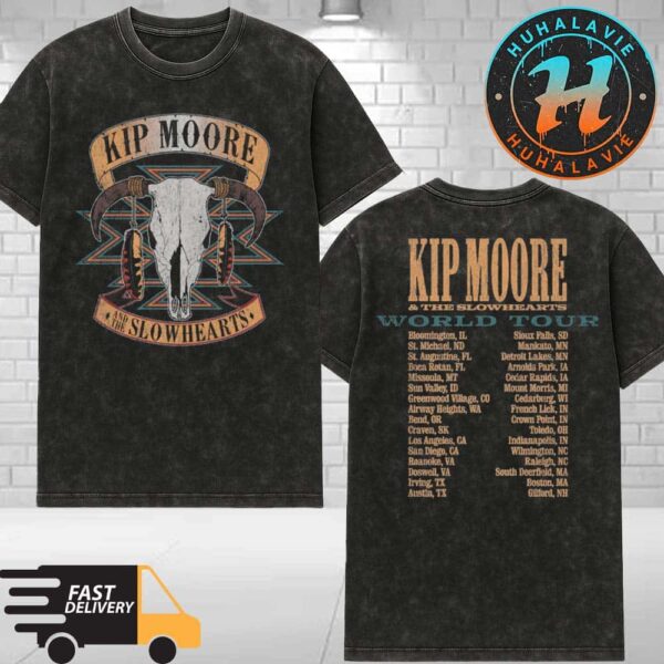 Kip Moore And The Slowhearts World Tour 2025 Merch Tee Cities List Washed T-Shirt