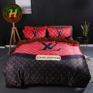 Louis Vuitton Black And Red Monogram Luxury Bedding Set