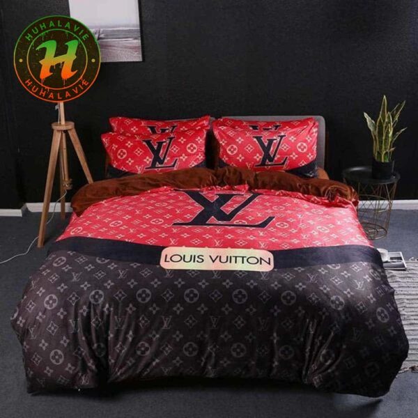 Louis Vuitton Black And Red Monogram Luxury Bedding Set