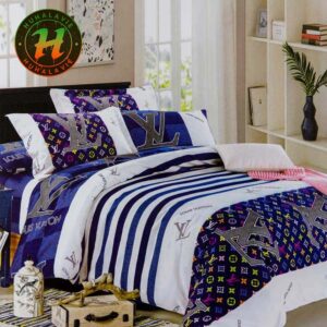 Louis Vuitton Dark Blue Background Bedding Set Full