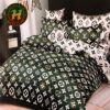 Louis Vuitton Diamond Rhinestone Logo Black Background Luxury Bedding Set Full