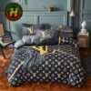 Louis Vuitton White Logo With Paris Black Background Luxury Bedding Set