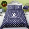 Louis Vuitton With Pattern Logo Black And Gold Background Bedding Set Full