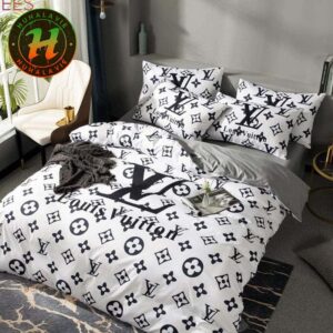Louis Vuitton With Pattern Logo White Background Luxury Bedding Set
