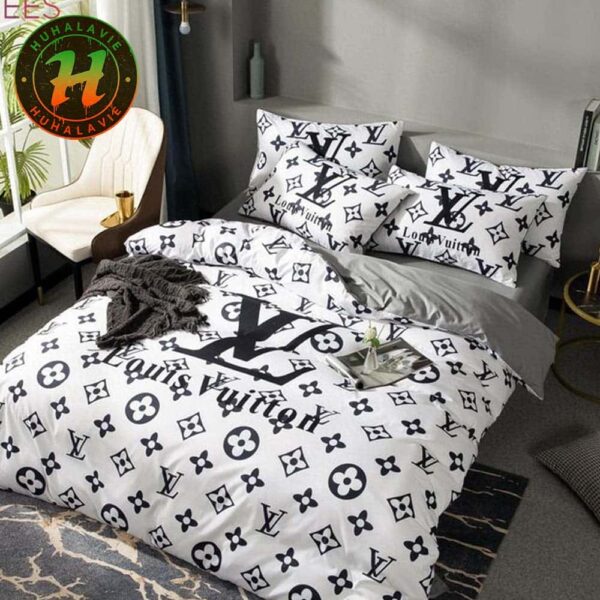 Louis Vuitton With Pattern Logo White Background Luxury Bedding Set