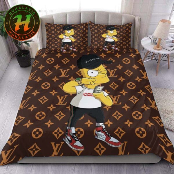 Louis Vuitton x Supreme Bart Simpson Luxury Brand Bedding Set Full