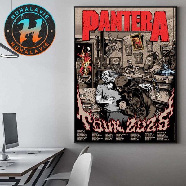 Pantera 2025 Tour Lithograph Cities List Poster Kicks Off In Syracuse NY Home Decor Poster Canvas