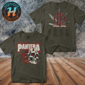 Pantera Smoking Skull 2025 Tour Merch Cannabis Leaf And 2025 Tour Dates Two Sided Print Military Green T-Shirt