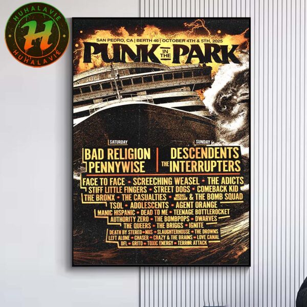 Punk Festival Punk In The Park Poster Line Up In San Pedro CA At Berth 46 On October 4th and 5th 2025 Home Decor Poster Canvas