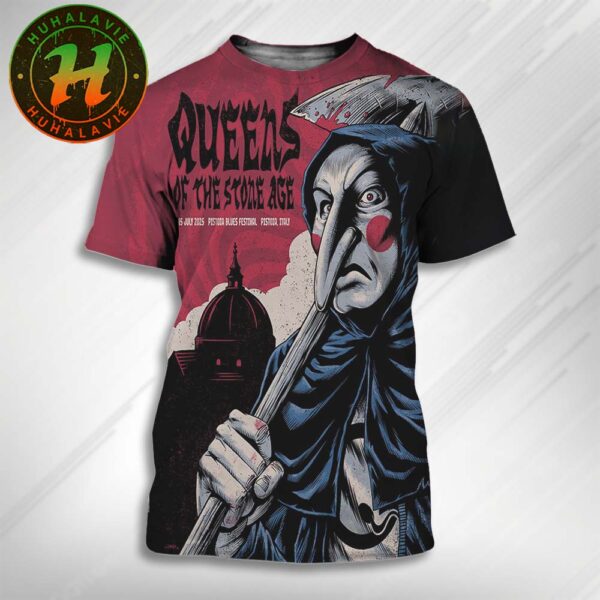 Queens Of The Stone Age Pistoia Italy Poster Art By Brandon Heart On July 15th 2025 At Pistoia Blues Festival All Over Print T-Shirt