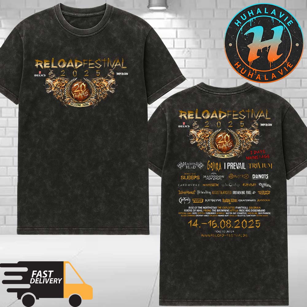 Reload Festival 2025 In Sulingen Niedersachsen DE Poster Line Up On August 14-16 2025 At Lower Saxony Washed T-Shirt Reload Festival 2025 In Sulingen Niedersachsen DE Poster Line Up On August 14-16 2025 At Lower Saxony Washed T-Shirt