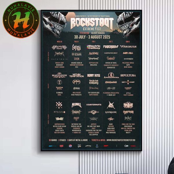 Rockstadt Extreme Festival 2025 In Rasnov Romania Poster Line Up On 30 July-3 August 2025 Home Decor Poster Canvas