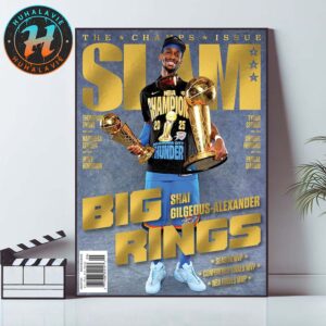 Shai Gilgeous-Alexander Team Oklahoma City Thunder Covers SLAM 257 Gold Metal Version 2025 With Season MVP Conference Finals MVP And NBA Finals MVP Poster Canvas