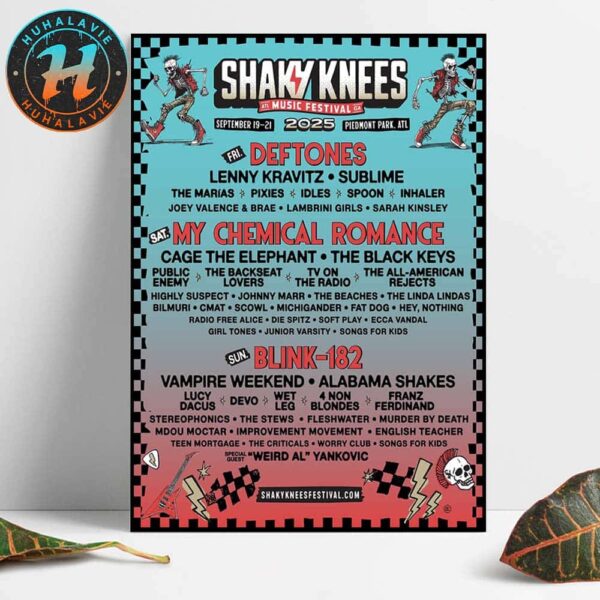 Shaky Knees Festival Atl Music Festival Full Lineup Poster  In Atlanta GA At Piedmont Park On September 19-21 2025 Home Decor Poster Canvas
