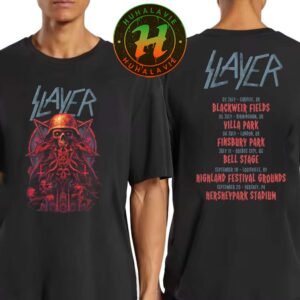 Slayer Farewell Tour 2025 Exclusive A Skull With A Military Helmet Art Tee Dates List Start On July 3 2025 In Cardiff UK At Blackweir Fields Classic T-Shirt