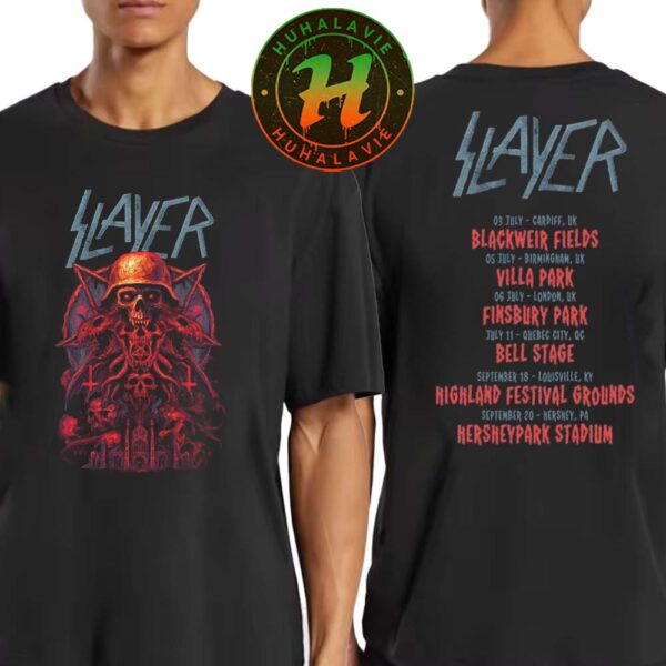 Slayer Farewell Tour 2025 Exclusive A Skull With A Military Helmet Art Tee Dates List Start On July 3 2025 In Cardiff UK At Blackweir Fields Classic T-Shirt