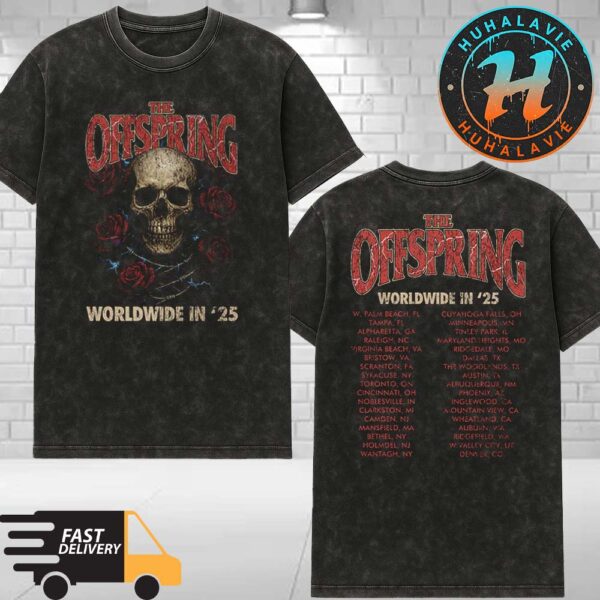 The Offspring Rose Skull 2025 Ladies Tour Cover Tee Worldwide In 25 Tour Washed T-Shirt