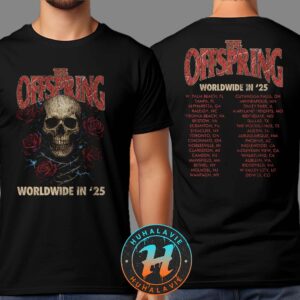 The Offspring Rose Skull 2025 Ladies Tour Tee Worldwide In 25 Tour Two Sided Print Black T-Shirt