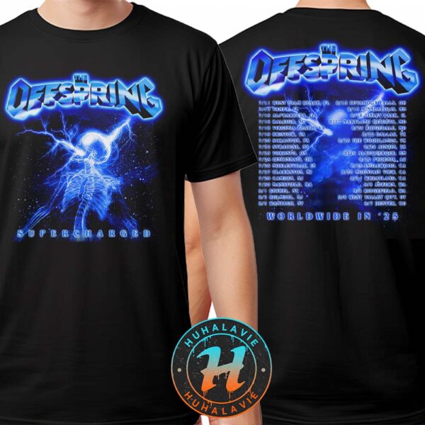 The Offspring Supercharged Skeleton 2025 Tour Merch Tee Worldwide In 25 Tour Two Sided Print Vintage T-Shirt
