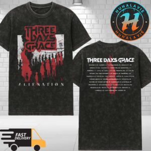 Three Days Grace Merch Alienation 2025 Tour List Tee Black Washed T-Shirt
