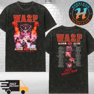 W.A.S.P. Album One Alive Blackie World Tour 2025 Dates List Official Excluisve Tee Black Washed T-Shirt