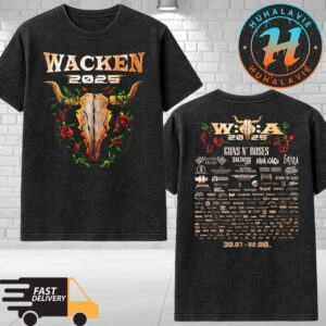 Wacken Open Air 2025 Merch Tee Roses And Thorns Festival Lineup On July 30-August 2 2025 Washed T-Shirt