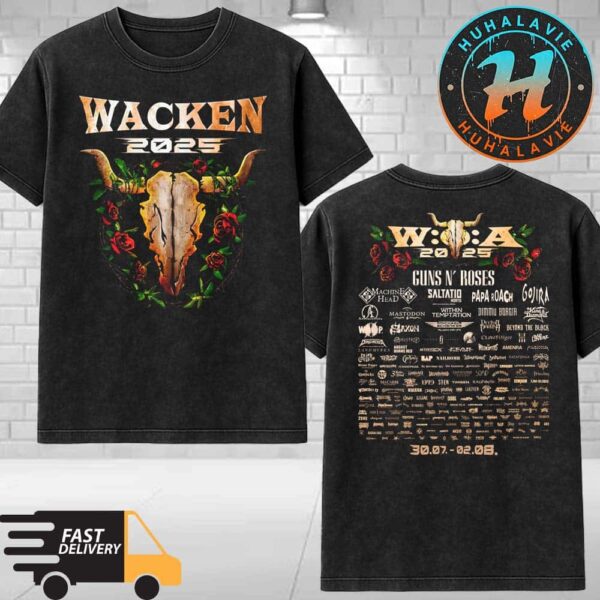 Wacken Open Air 2025 Merch Tee Roses And Thorns Festival Lineup On July 30-August 2 2025 Washed T-Shirt