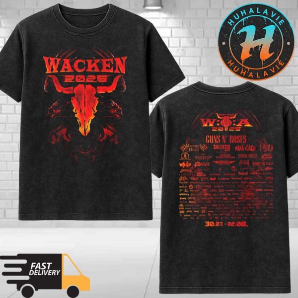 Wacken Open Air 2025 x Raven Bullhead Merchandise Tee Festival Lineup On July 30-August 2 2025 Washed T-Shirt