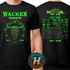 Wacken Open Air 2025 x Stargate Festival Lineup On July 30-August 2 2025 Two Sided Print Unisex T-Shirt
