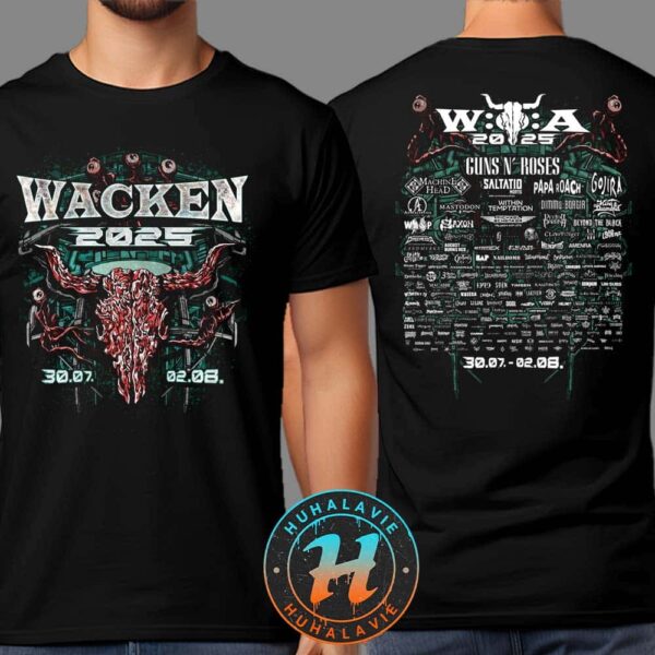 Wacken Open Air 2025 x The Thing Distorted Bullhead Festival Lineup On July 30-August 2 2025 Two Sided Print Classic T-Shirt