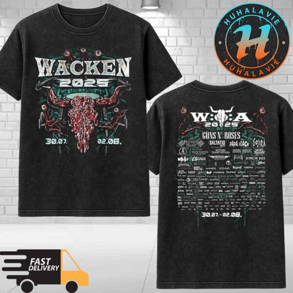 Wacken Open Air 2025 x The Thing Distorted Bullhead Merch Tee Festival Lineup On July 30-August 2 2025 Washed T-Shirt