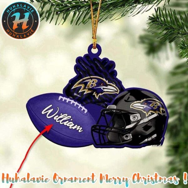 Baltimore Ravens NFL Helmet Custom Name 2023 Holiday Christmas Ornament
