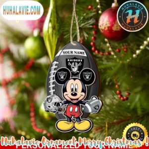 Las Vegas Raiders And Mickey Mouse Personalized Christmas 2025 Tree Decoration Holiday Christmas NFL Ornament