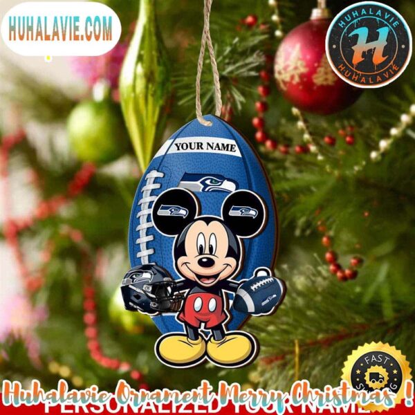 Seattle Seahawks And Mickey Mouse Personalized Christmas 2025 Tree Decoration Holiday Christmas NFL Ornament
