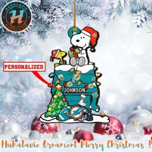 Snoopy x Miami Dolphins NFL Personalized Christmas 2025 Tree Decoration Holiday Christmas Ornament