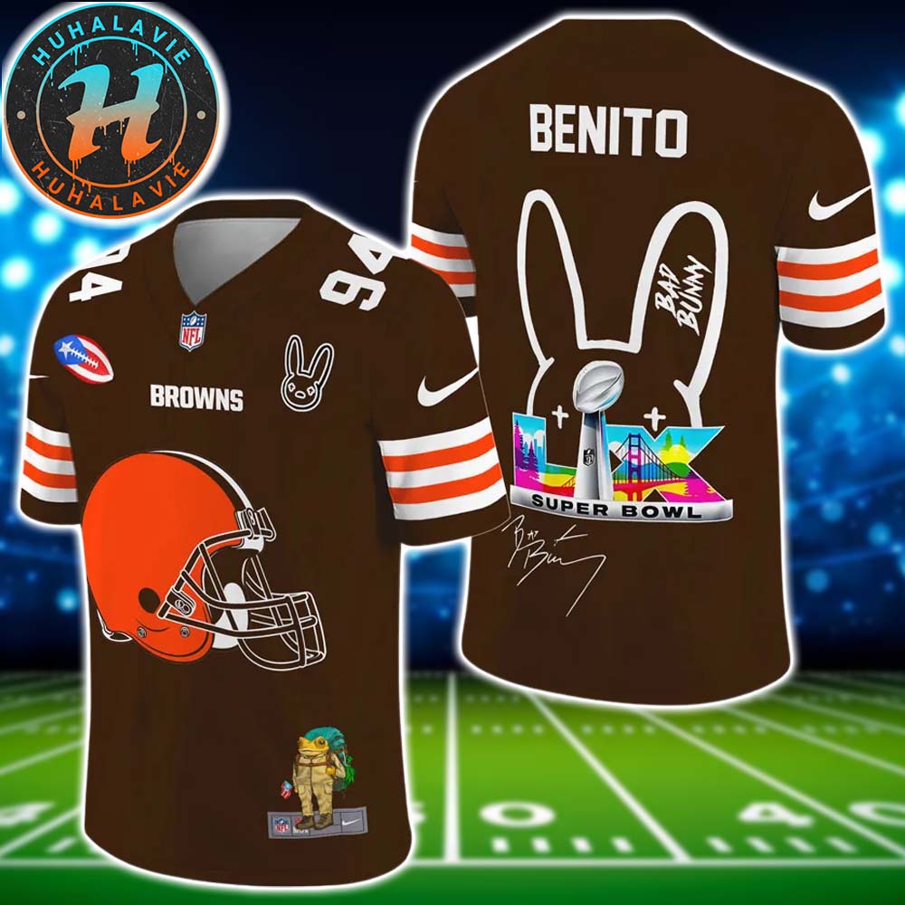Cleveland Browns NFL x Bad Bunny Super Bowl LX With Benito 94 Name And Number Football Jersey Cleveland Browns NFL x Bad Bunny Super Bowl LX With Benito 94 Name And Number Football Jersey