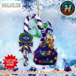 Custom Name NFL Baltimore Ravens Football Team Grinch Christmas Ornament Merry Christmas 2025 Ornament Gift