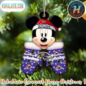 Custom Name NFL Baltimore Ravens Football Team Mickey Mouse Glove Christmas Ornament 2025
